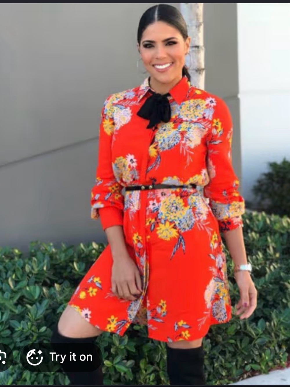 Zara Red Floral Mini Dress with Black Bow